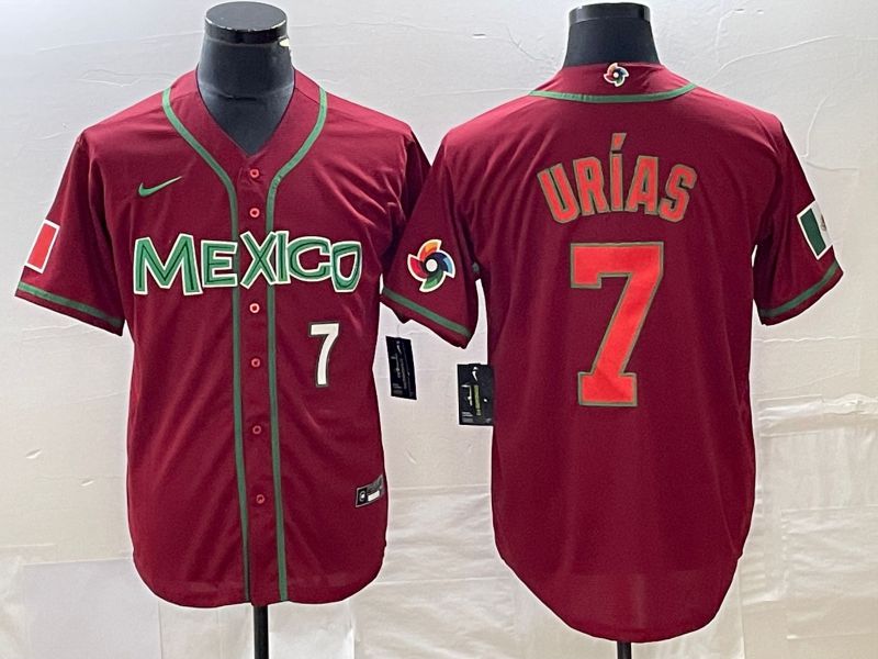 Men 2023 World Cub Mexico 7 Urias Red orange Nike MLB Jersey11
